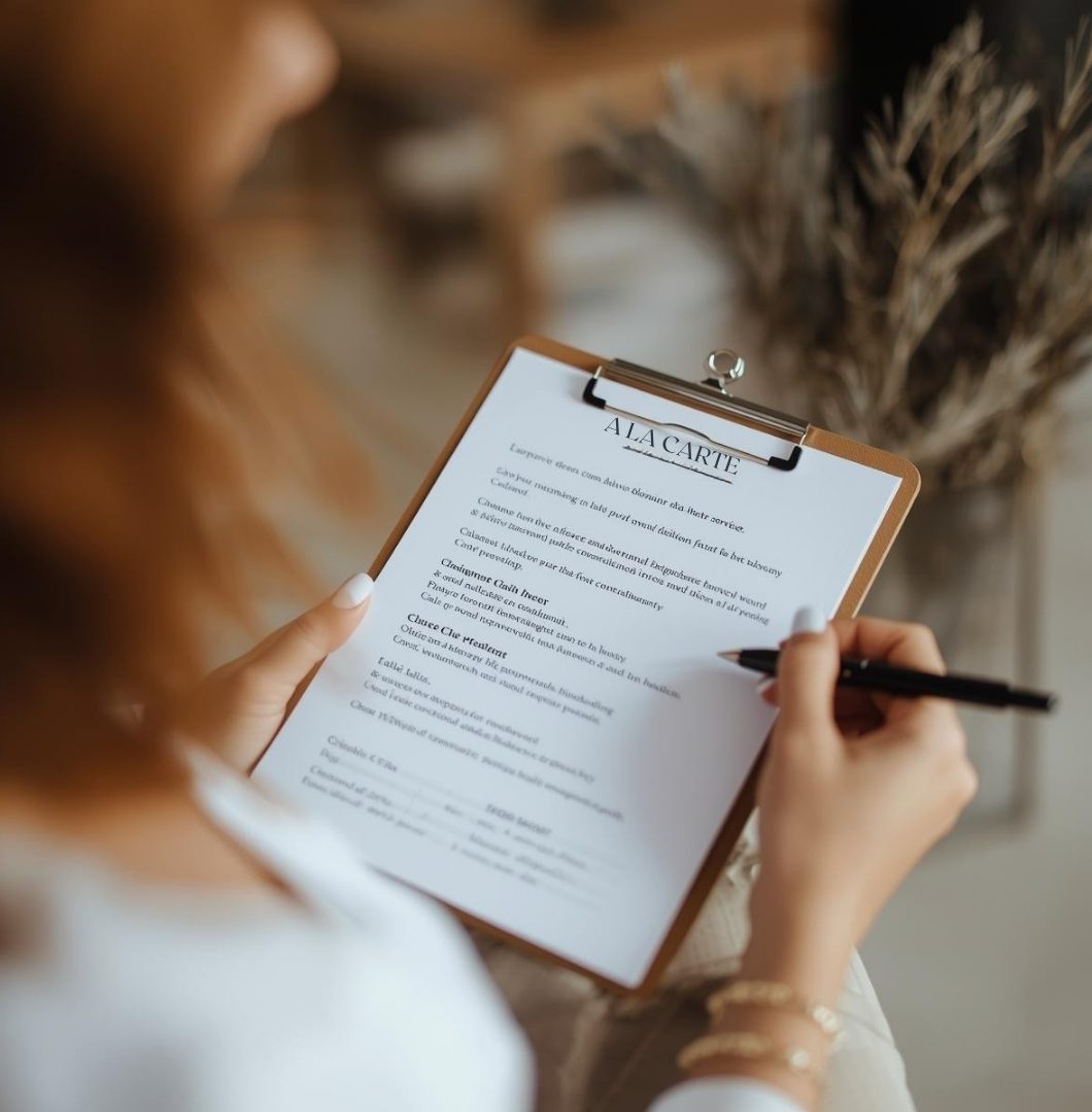 Liste de prestations sur un porte-document