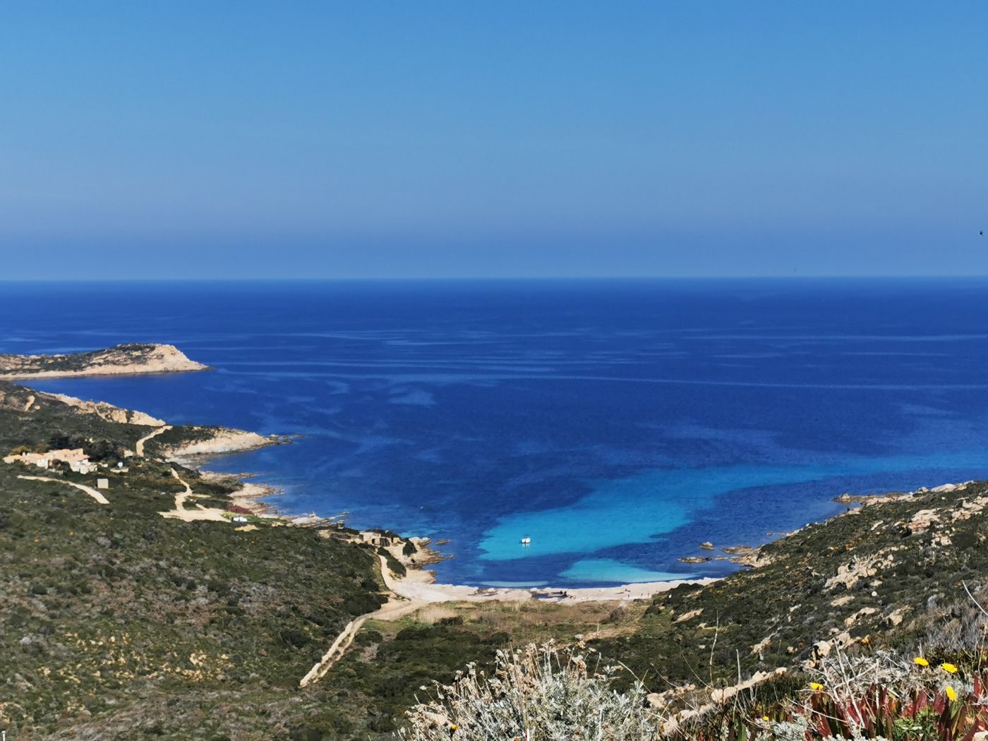 Côte corse et eaux turquoise vues depuis le maquis